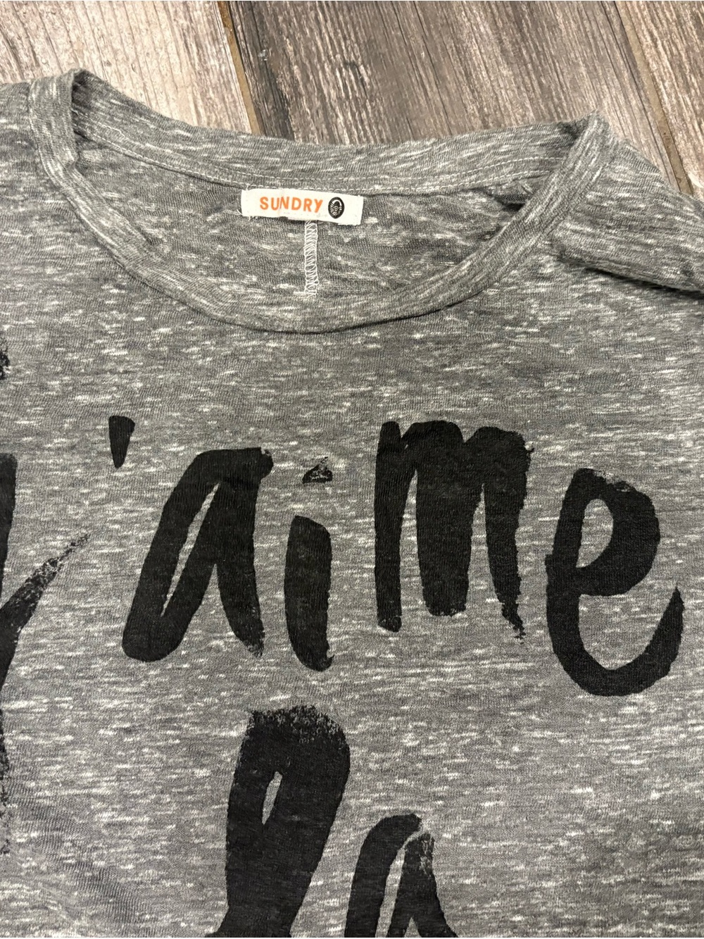 Sundry Heather Gray Short Sleeve Tee with Black Script Graphic